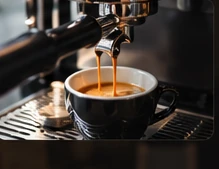 AI-generated espresso pouring detail